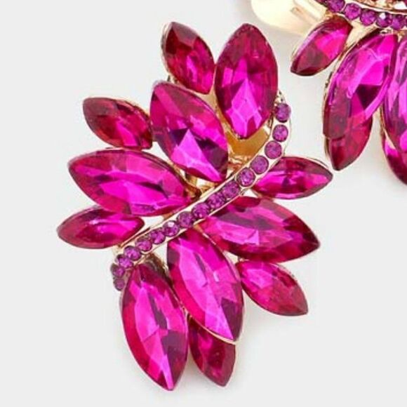 Swirl Fuchsia Marquise Crystal Clip On Earrings NWT - Picture 3 of 6